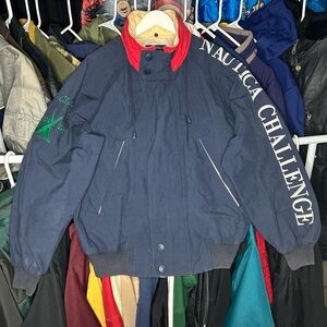 Vintage 90s Nautica Challenge Embroidered Navy Blue Bomber Jacket Medium